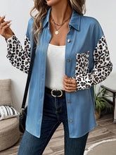 LUNE Women Blue Leopard Print Patchwork Denim Effect Jacket